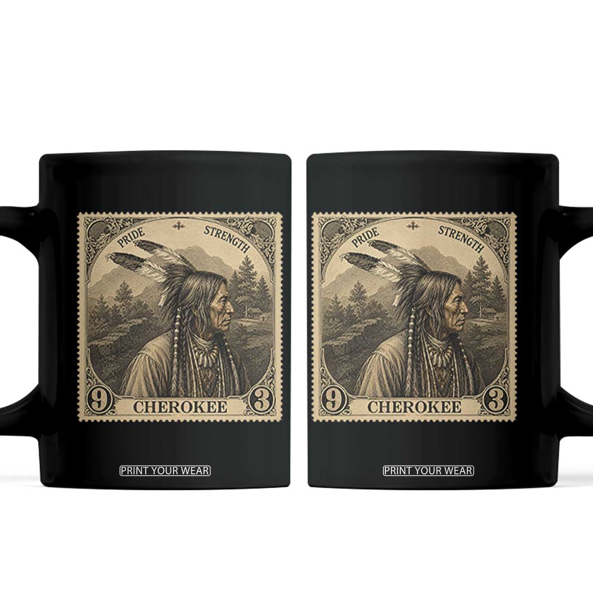 Cherokee Pride Strength Coffee Mug Native American Vintage Postage Stamp Graphic