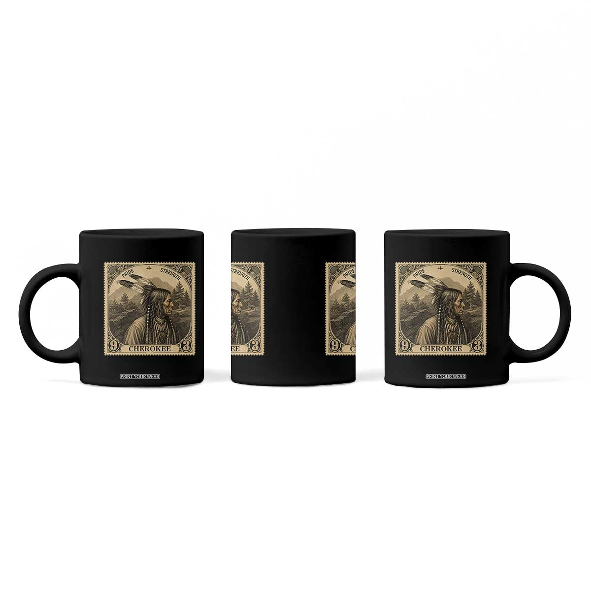 Cherokee Pride Strength Coffee Mug Native American Vintage Postage Stamp Graphic