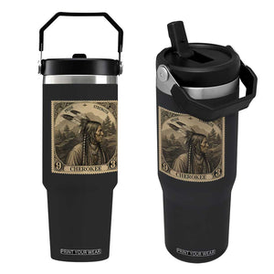 Cherokee Pride Strength Flip Straw Tumbler Native American Vintage Postage Stamp Graphic