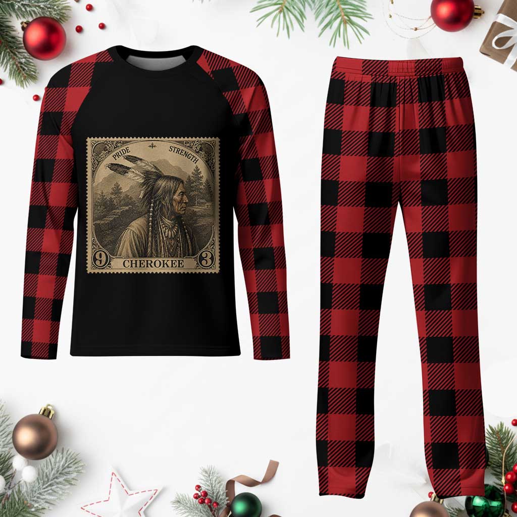 Cherokee Pride Strength Plaid Pajama Set Native American Vintage Postage Stamp Graphic