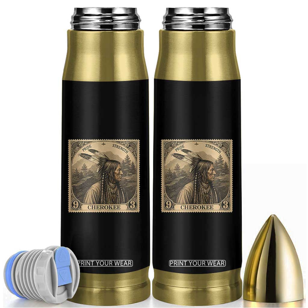Cherokee Pride Strength Bullet Tumbler Native American Vintage Postage Stamp Graphic