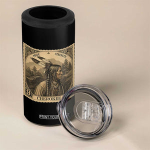 Cherokee Pride Strength 4 in 1 Can Cooler Tumbler Native American Vintage Postage Stamp Graphic