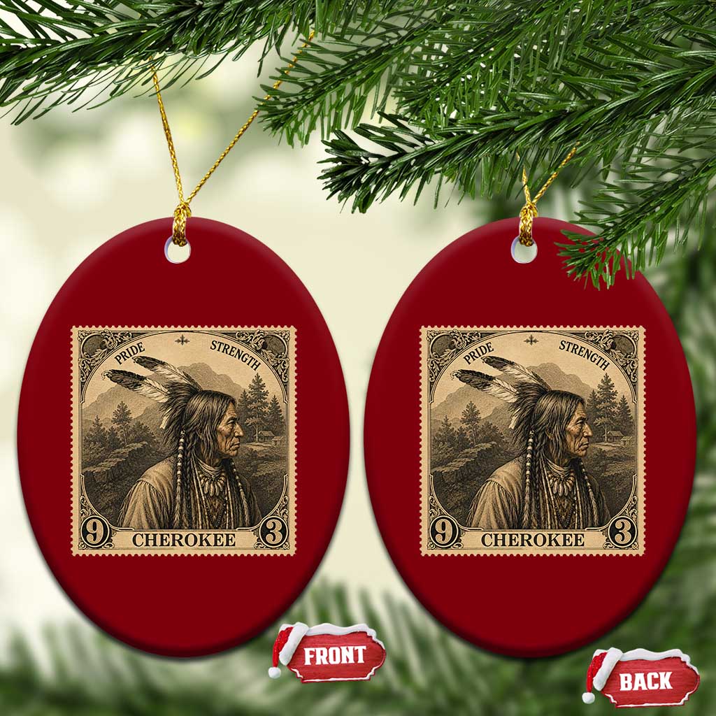 Cherokee Pride Strength Ceramic Ornament Native American Vintage Postage Stamp Graphic