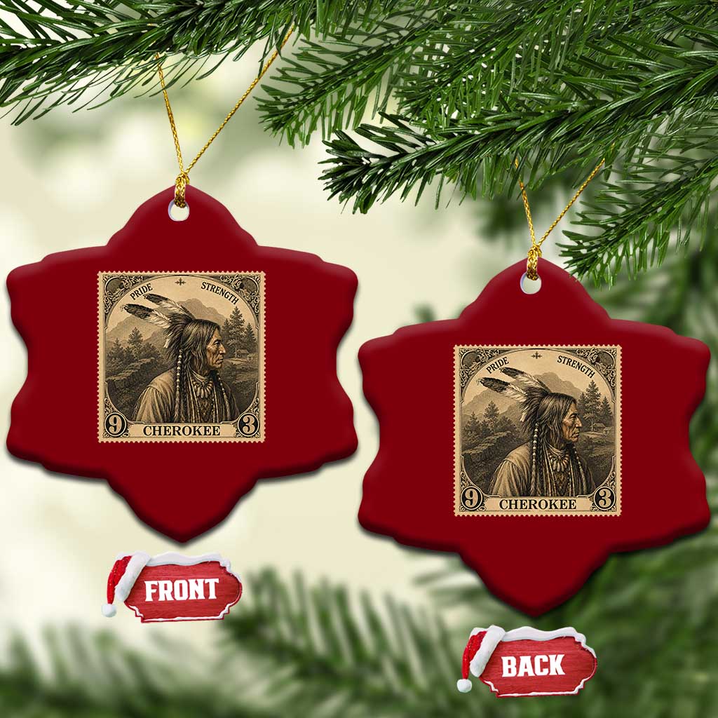 Cherokee Pride Strength Ceramic Ornament Native American Vintage Postage Stamp Graphic