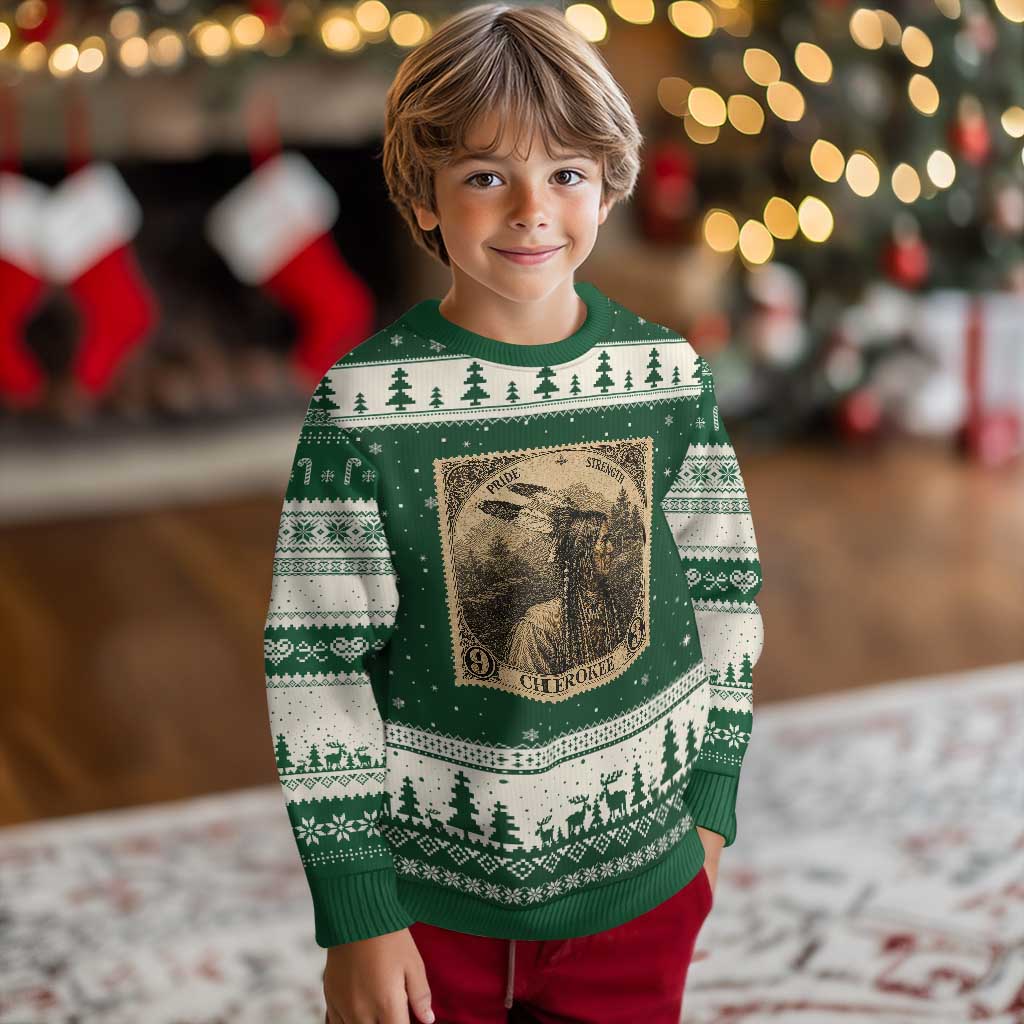 Cherokee Pride Strength Ugly Christmas Sweater Native American Vintage Postage Stamp Graphic