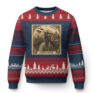 Cherokee Pride Strength Ugly Christmas Sweater Native American Vintage Postage Stamp Graphic