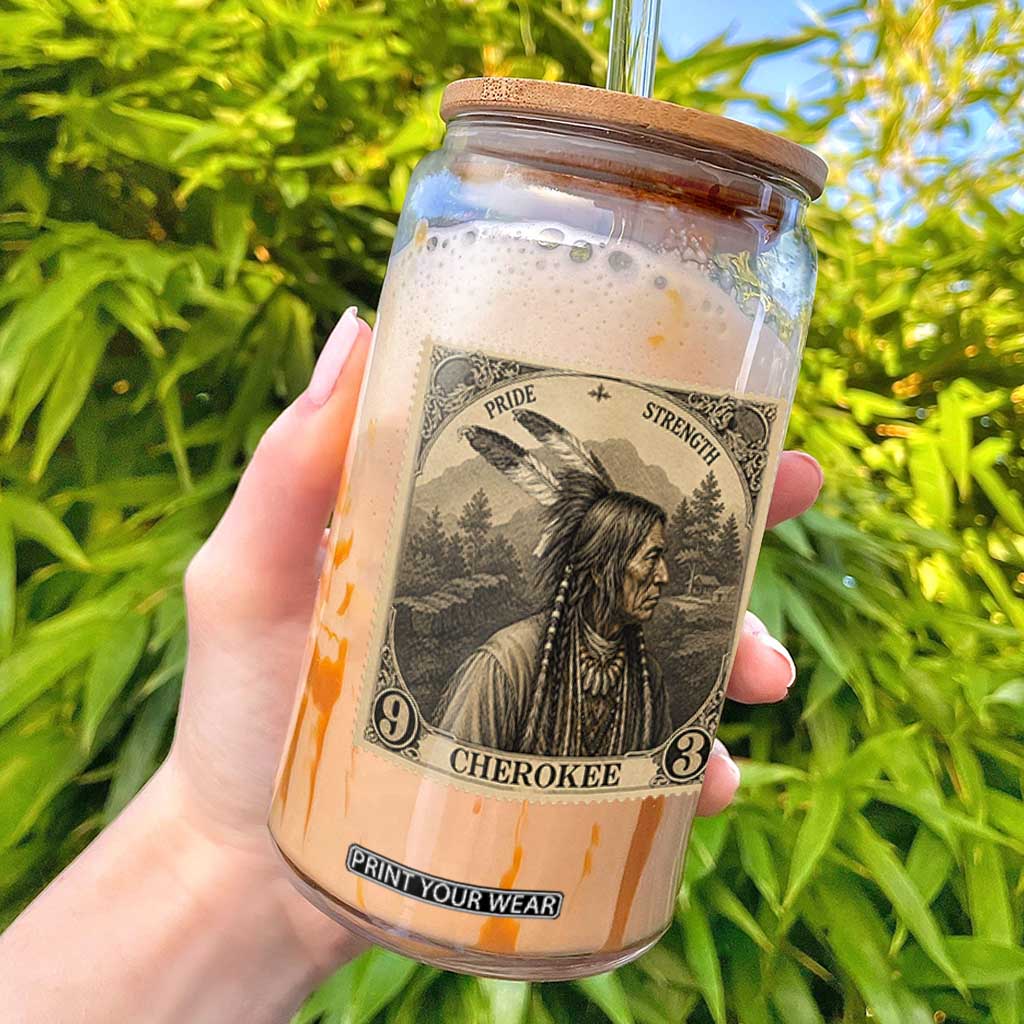 Cherokee Pride Strength Glass Can Native American Vintage Postage Stamp Graphic TS12 Black Print Your Wear