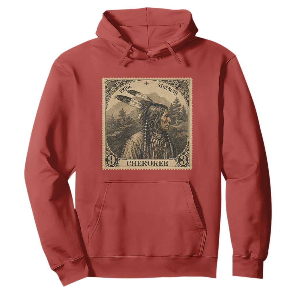 Cherokee Pride Strength Hoodie Native American Vintage Postage Stamp Graphic
