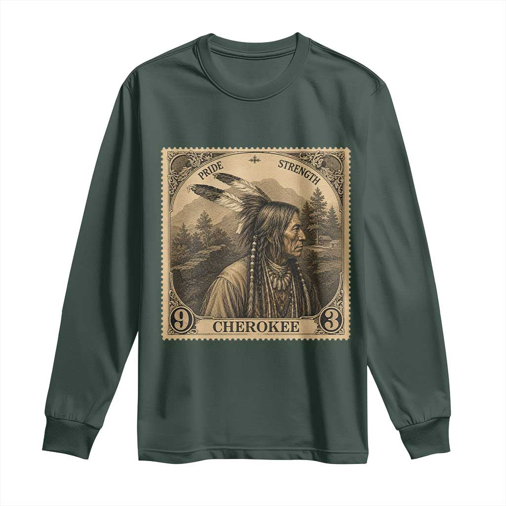 Cherokee Pride Strength Long Sleeve Shirt Native American Vintage Postage Stamp Graphic