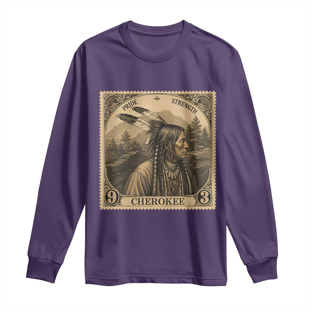 Cherokee Pride Strength Long Sleeve Shirt Native American Vintage Postage Stamp Graphic