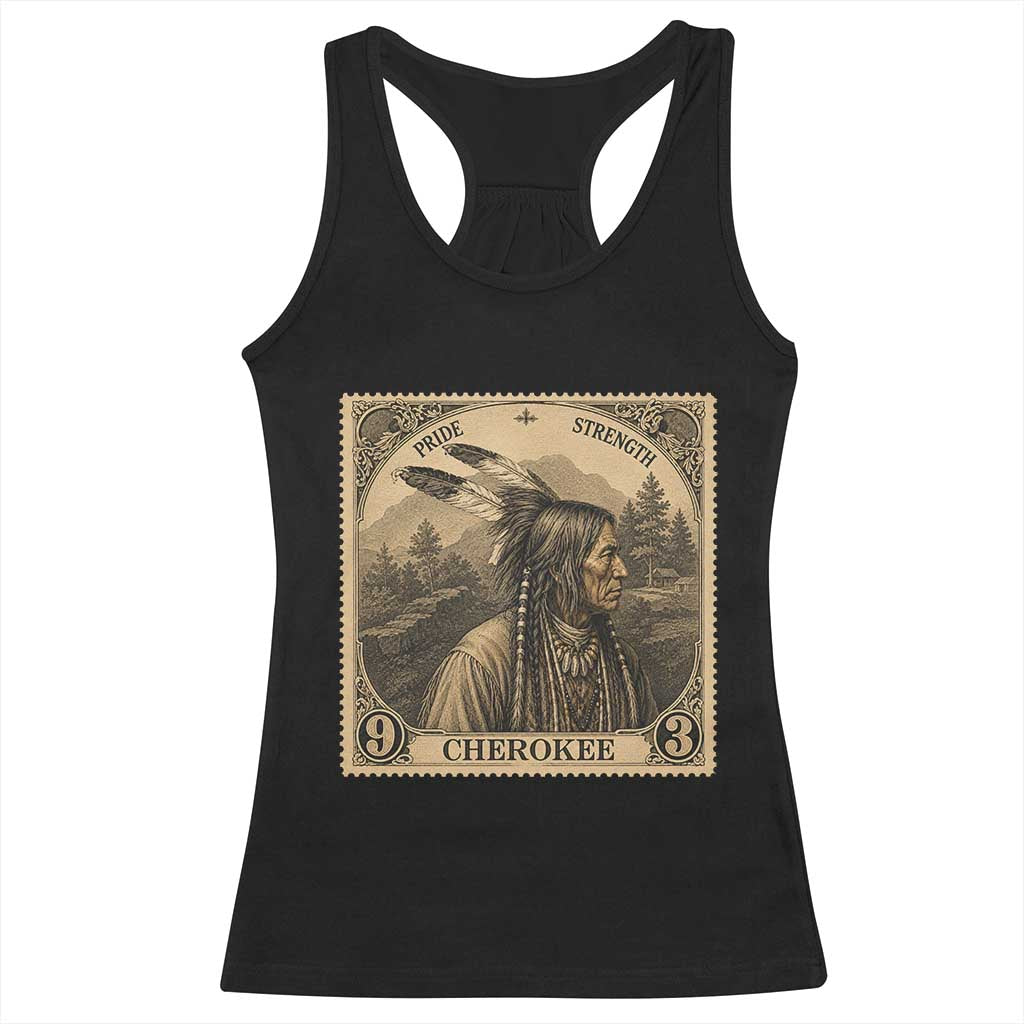 Cherokee Pride Strength Racerback Tank Top Native American Vintage Postage Stamp Graphic