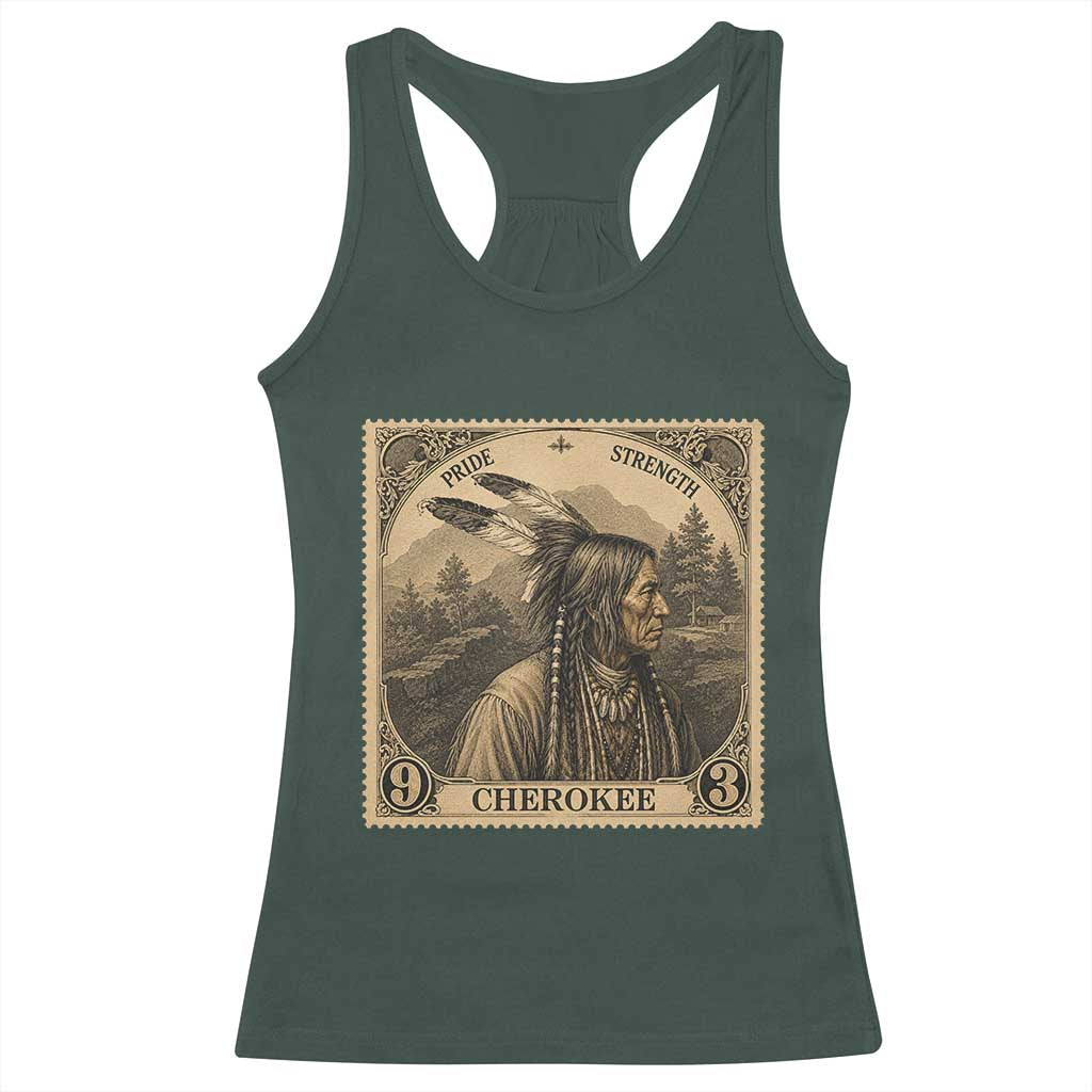 Cherokee Pride Strength Racerback Tank Top Native American Vintage Postage Stamp Graphic