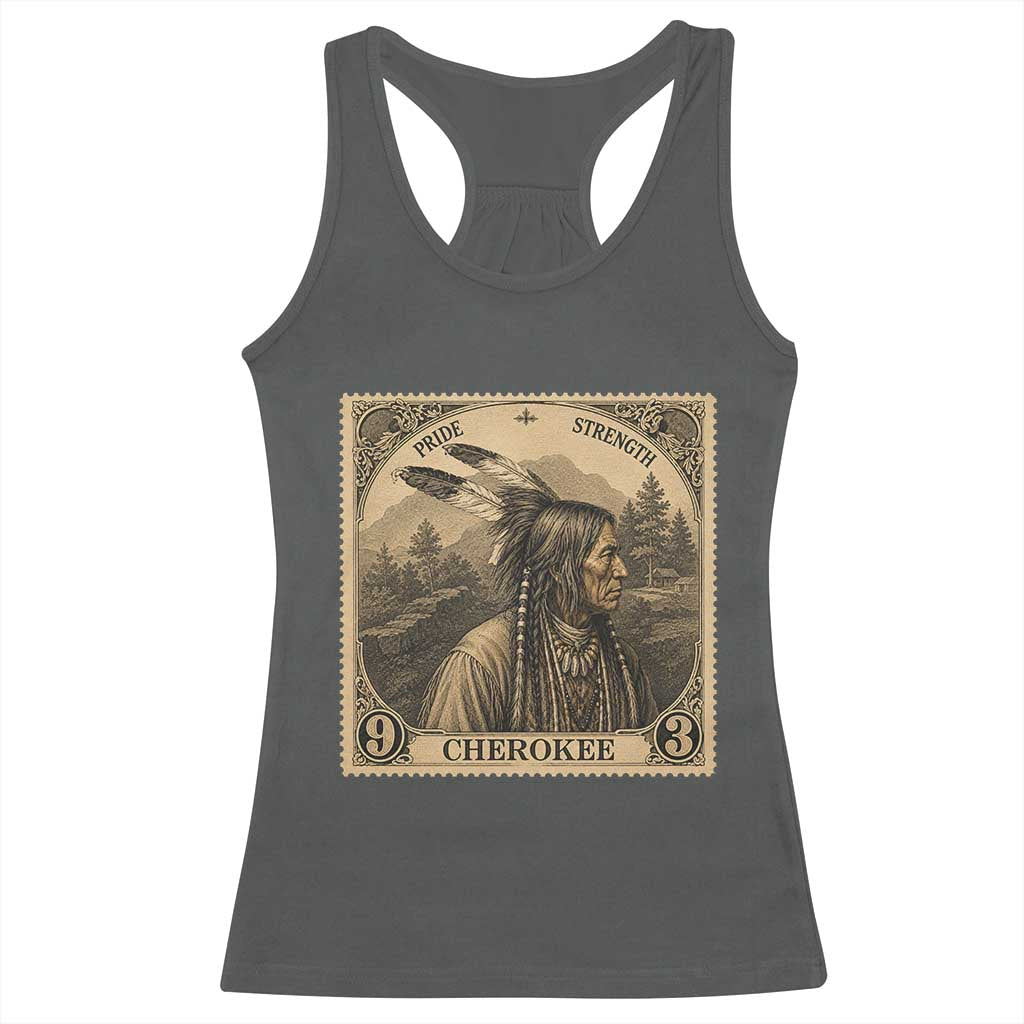Cherokee Pride Strength Racerback Tank Top Native American Vintage Postage Stamp Graphic