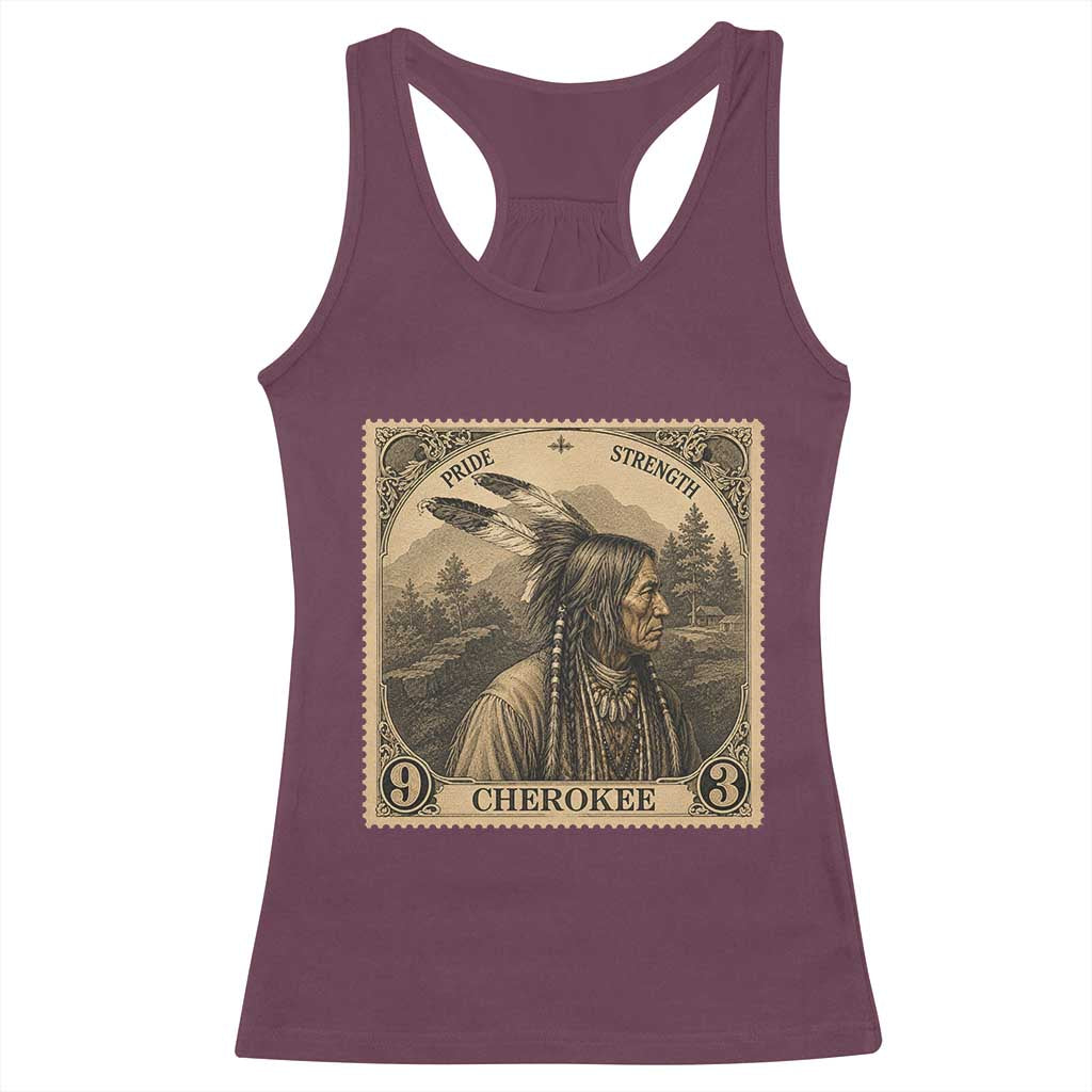 Cherokee Pride Strength Racerback Tank Top Native American Vintage Postage Stamp Graphic