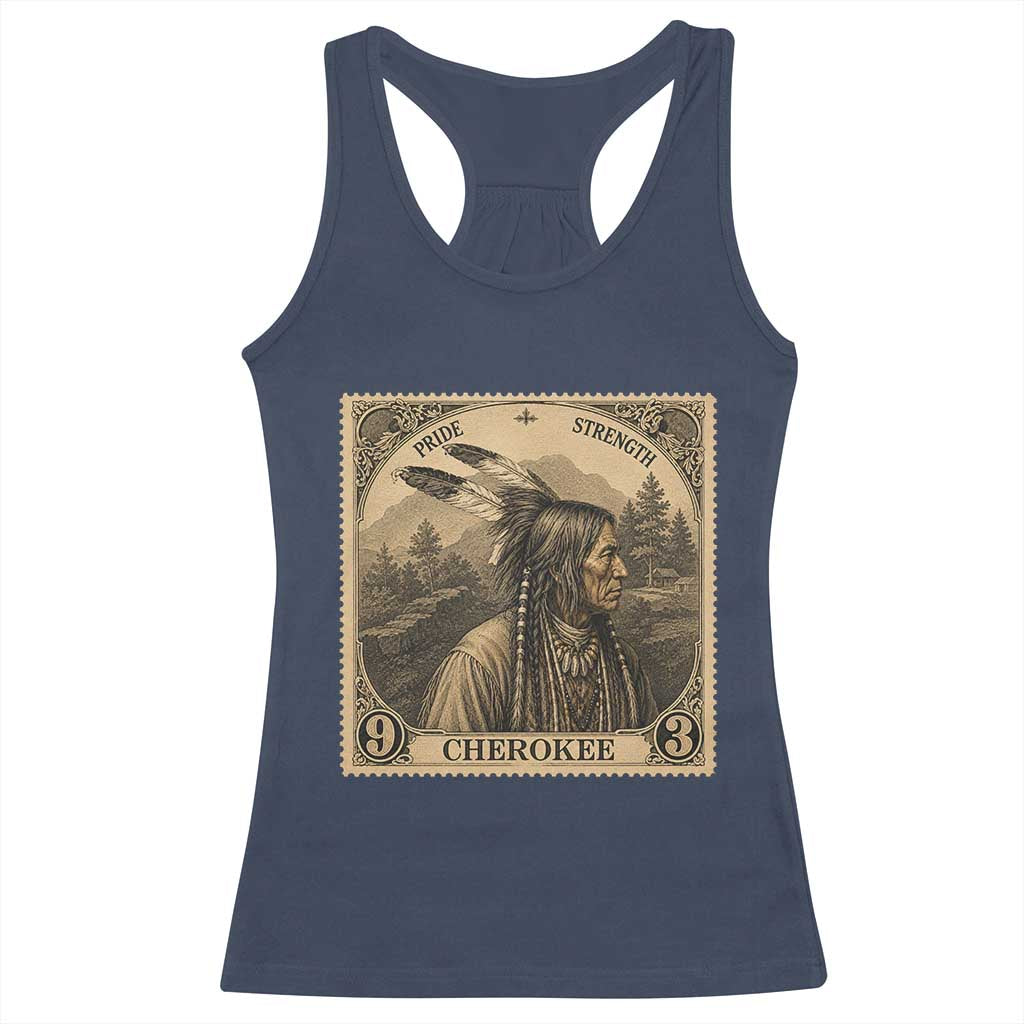 Cherokee Pride Strength Racerback Tank Top Native American Vintage Postage Stamp Graphic