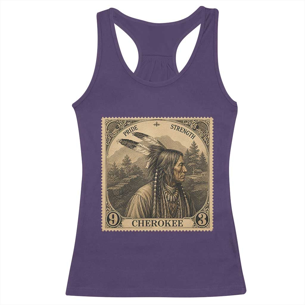 Cherokee Pride Strength Racerback Tank Top Native American Vintage Postage Stamp Graphic