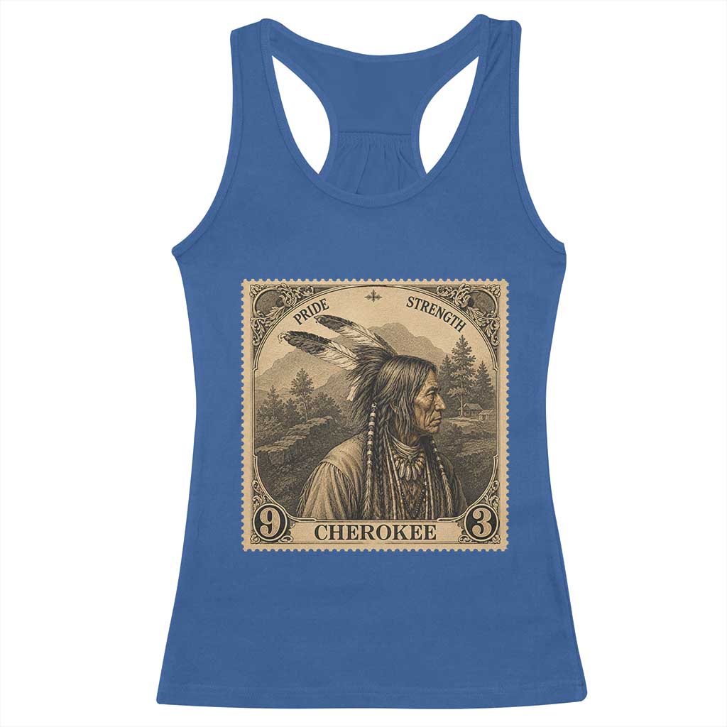 Cherokee Pride Strength Racerback Tank Top Native American Vintage Postage Stamp Graphic