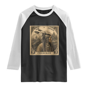 Cherokee Pride Strength Raglan Shirt Native American Vintage Postage Stamp Graphic