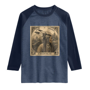 Cherokee Pride Strength Raglan Shirt Native American Vintage Postage Stamp Graphic