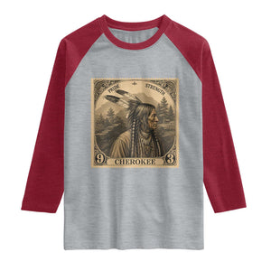 Cherokee Pride Strength Raglan Shirt Native American Vintage Postage Stamp Graphic