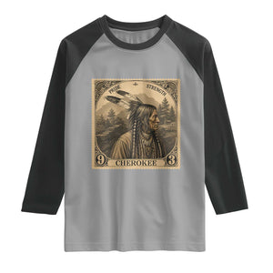 Cherokee Pride Strength Raglan Shirt Native American Vintage Postage Stamp Graphic