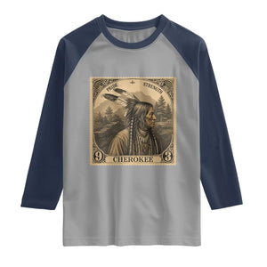 Cherokee Pride Strength Raglan Shirt Native American Vintage Postage Stamp Graphic
