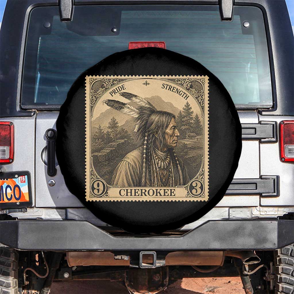 Cherokee Pride Strength Spare Tire Cover Native American Vintage Postage Stamp Graphic