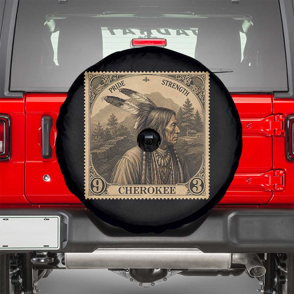 Cherokee Pride Strength Spare Tire Cover Native American Vintage Postage Stamp Graphic