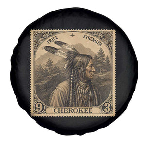 Cherokee Pride Strength Spare Tire Cover Native American Vintage Postage Stamp Graphic