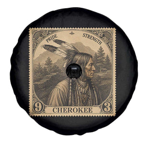Cherokee Pride Strength Spare Tire Cover Native American Vintage Postage Stamp Graphic