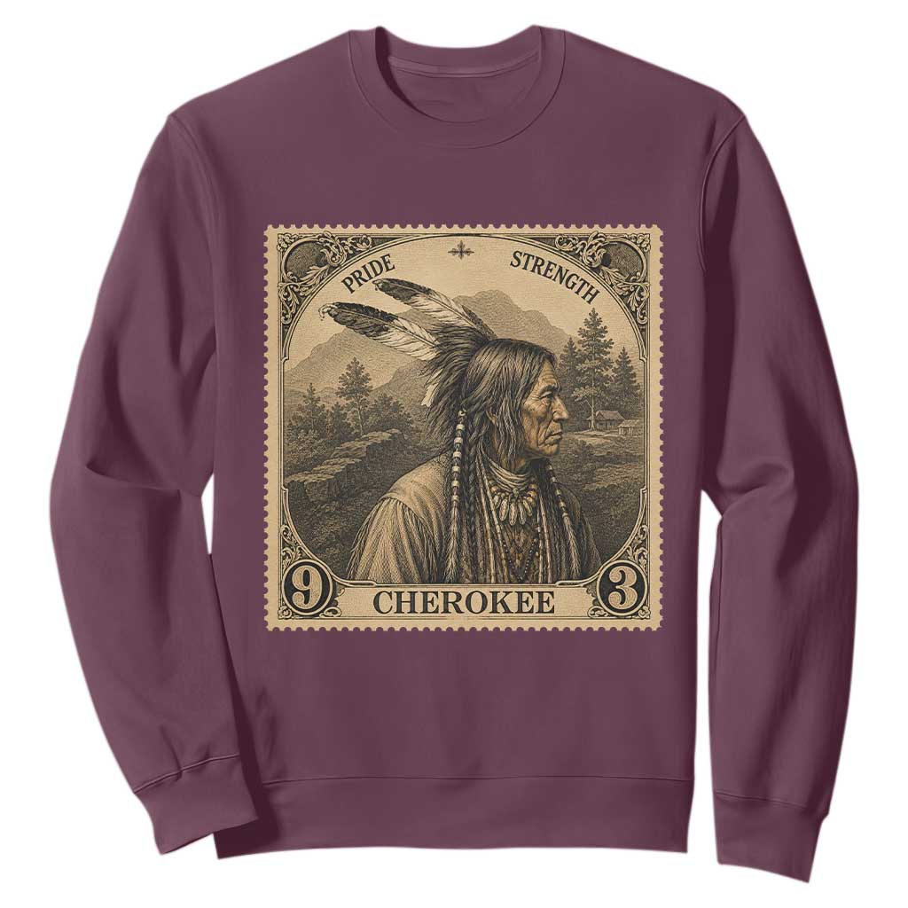 Cherokee Pride Strength Sweatshirt Native American Vintage Postage Stamp Graphic