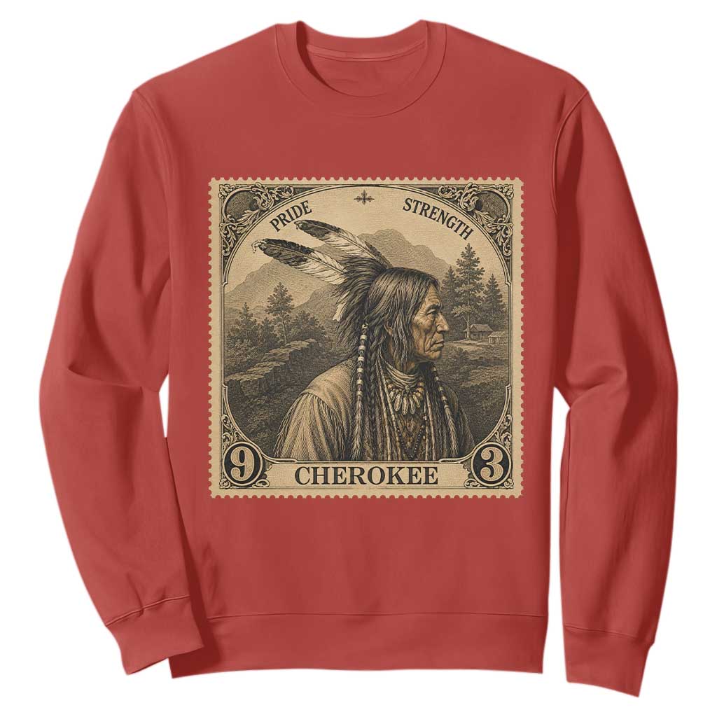 Cherokee Pride Strength Sweatshirt Native American Vintage Postage Stamp Graphic
