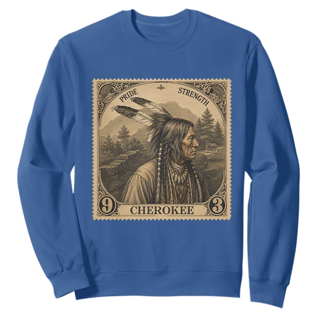 Cherokee Pride Strength Sweatshirt Native American Vintage Postage Stamp Graphic