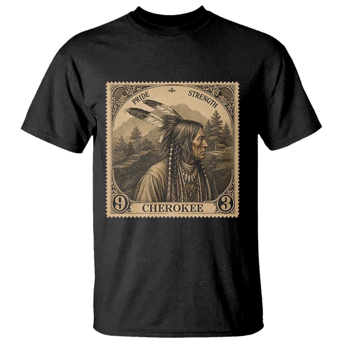 Cherokee Pride Strength T Shirt Native American Vintage Postage Stamp Graphic TS12 Black Print Your Wear