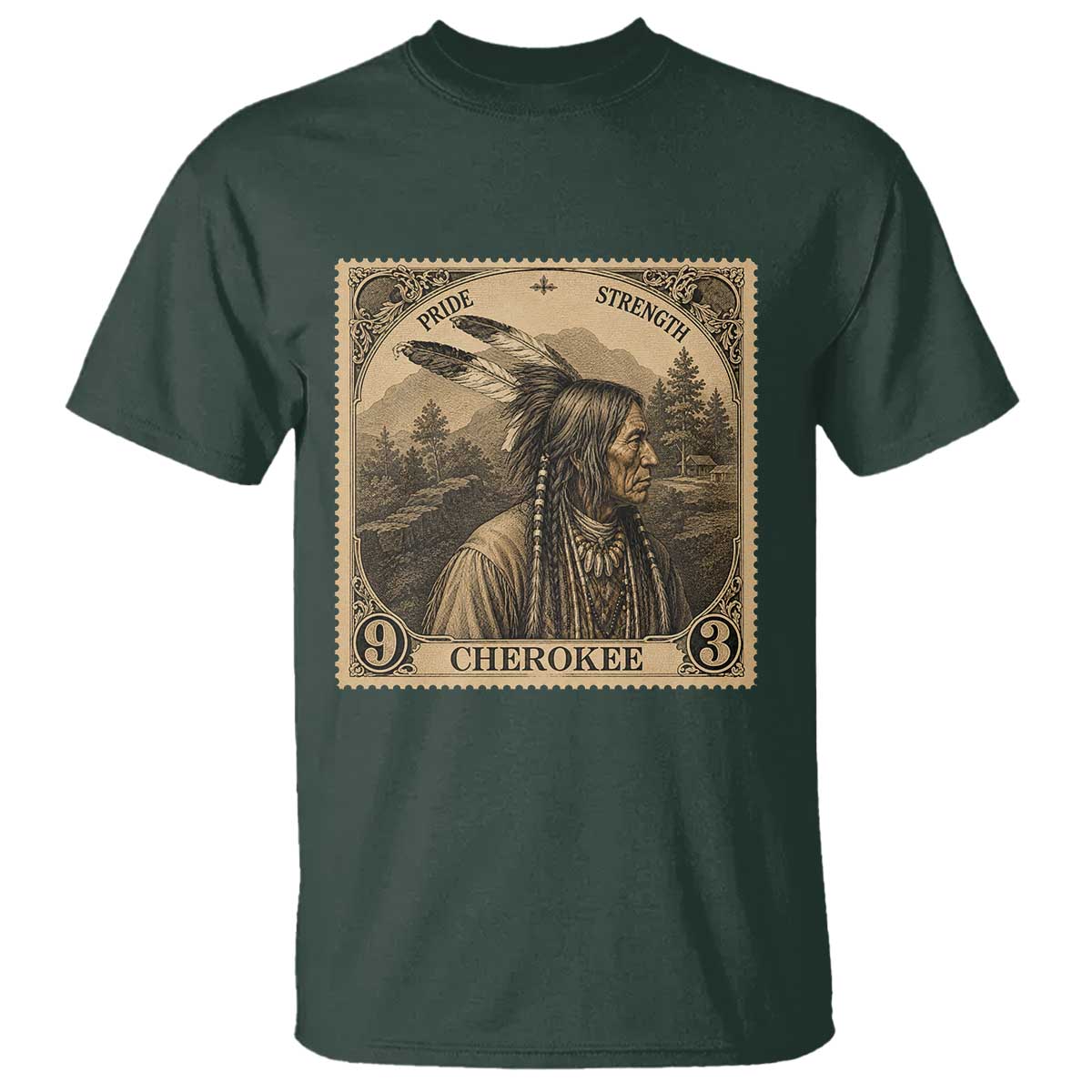 Cherokee Pride Strength T Shirt Native American Vintage Postage Stamp Graphic