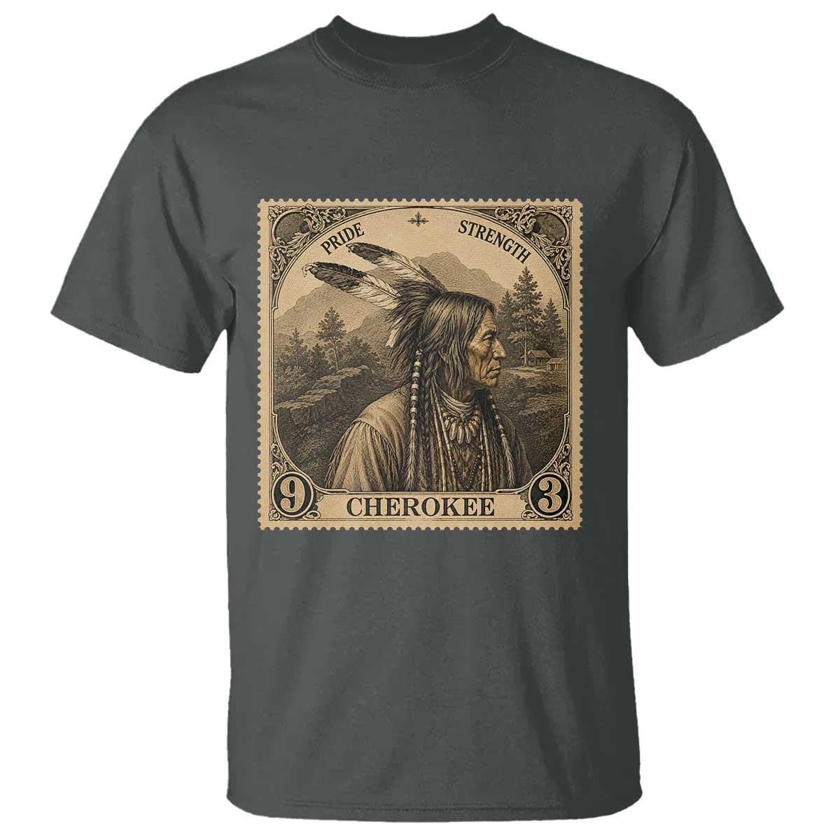 Cherokee Pride Strength T Shirt Native American Vintage Postage Stamp Graphic