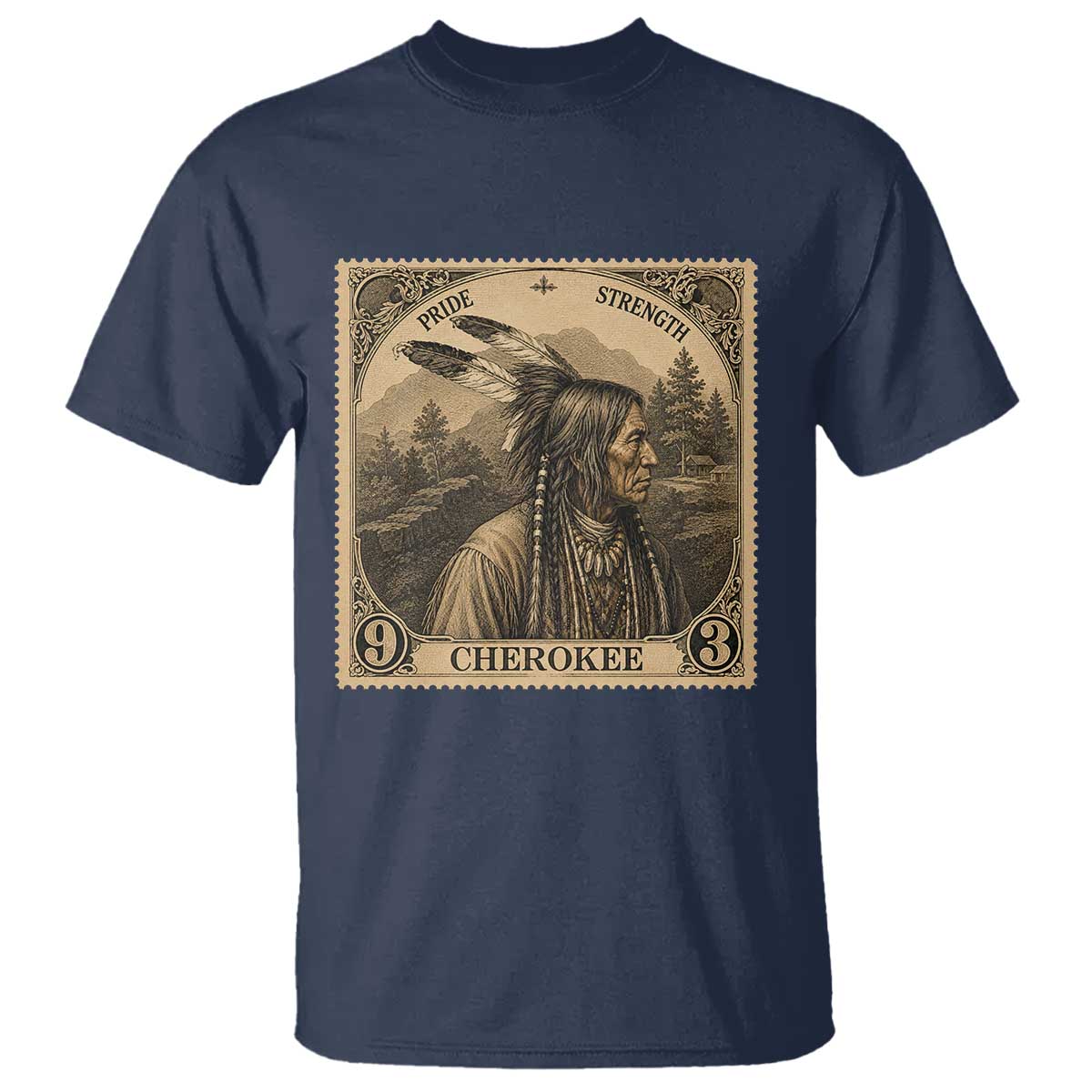 Cherokee Pride Strength T Shirt Native American Vintage Postage Stamp Graphic