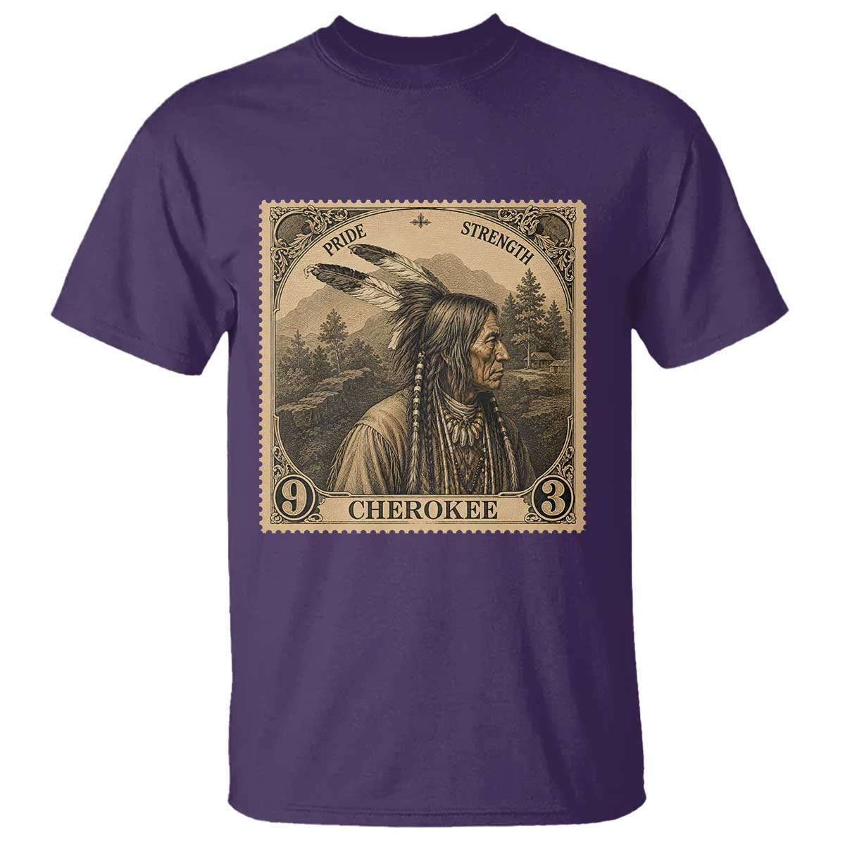 Cherokee Pride Strength T Shirt Native American Vintage Postage Stamp Graphic