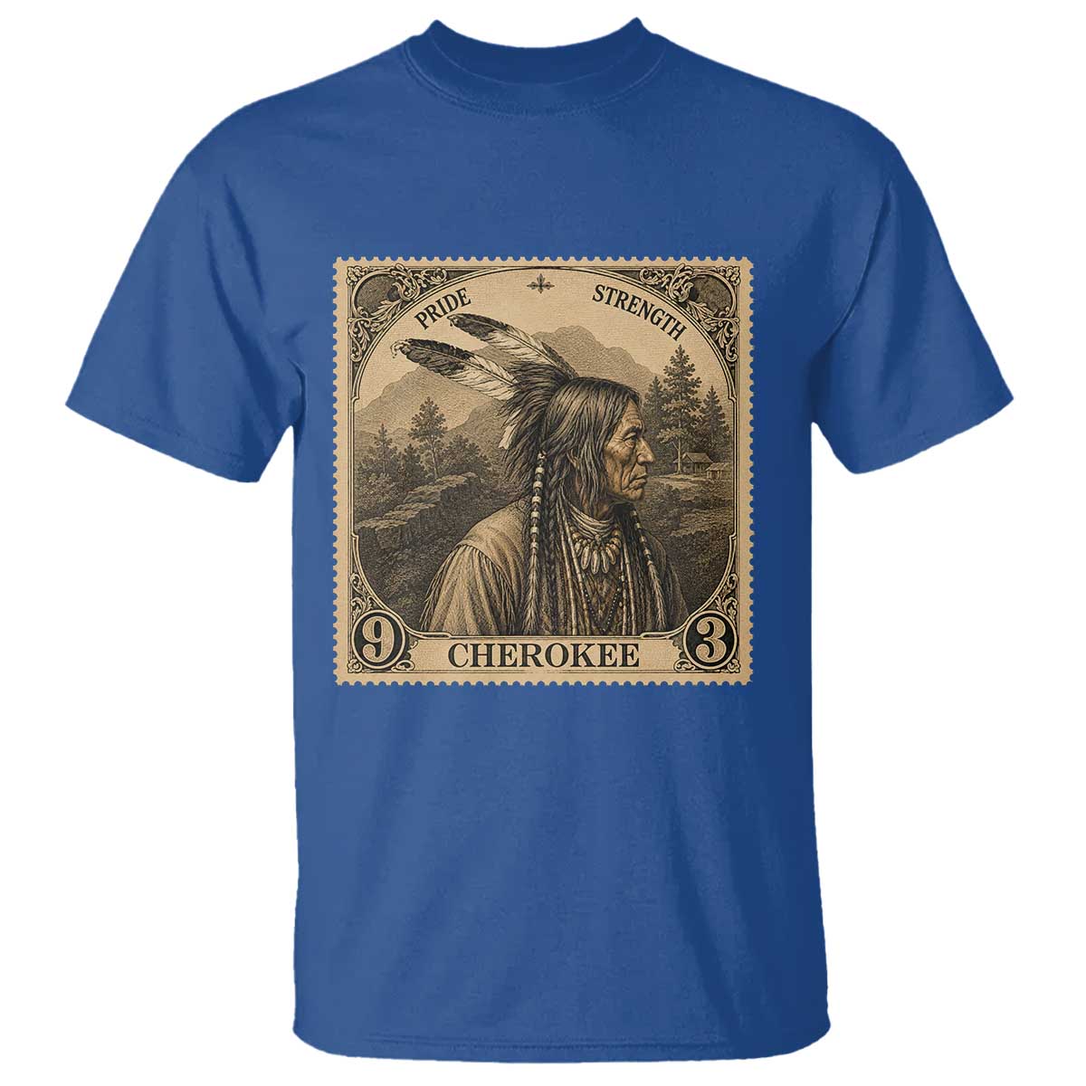 Cherokee Pride Strength T Shirt Native American Vintage Postage Stamp Graphic