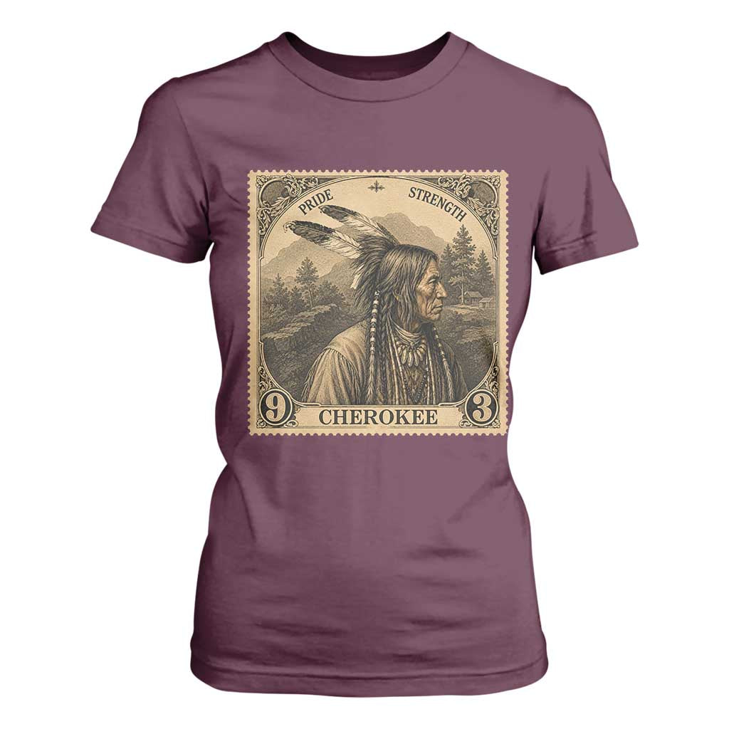 Cherokee Pride Strength T Shirt For Women Native American Vintage Postage Stamp Graphic