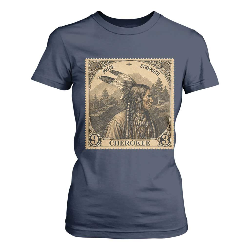 Cherokee Pride Strength T Shirt For Women Native American Vintage Postage Stamp Graphic