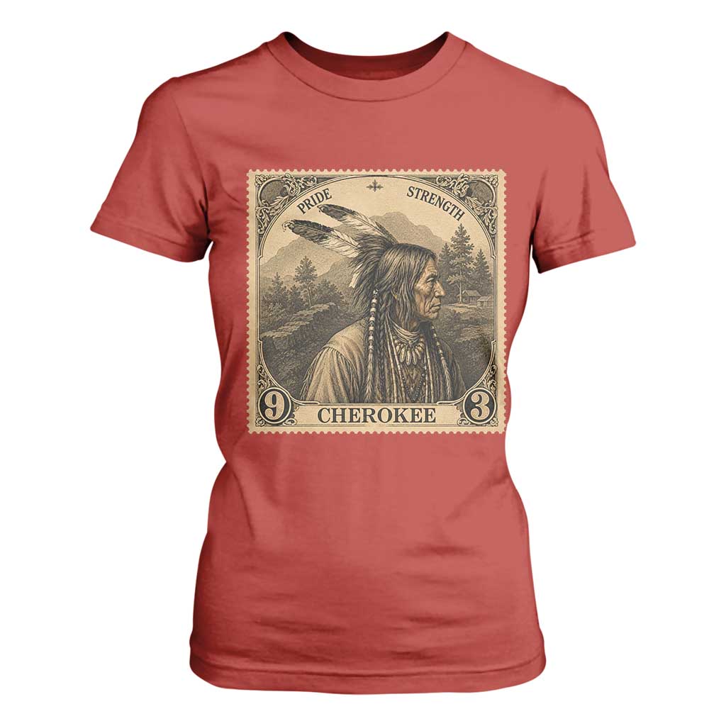 Cherokee Pride Strength T Shirt For Women Native American Vintage Postage Stamp Graphic