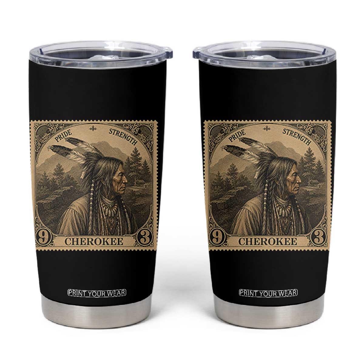 Cherokee Pride Strength Tumbler Cup Native American Vintage Postage Stamp Graphic