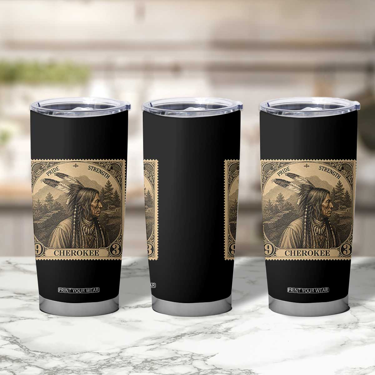 Cherokee Pride Strength Tumbler Cup Native American Vintage Postage Stamp Graphic