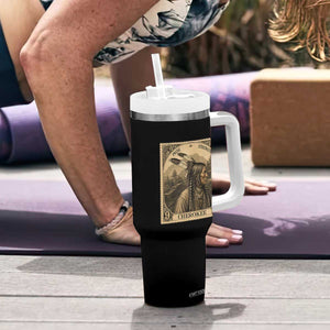 Cherokee Pride Strength Tumbler With Handle Native American Vintage Postage Stamp Graphic