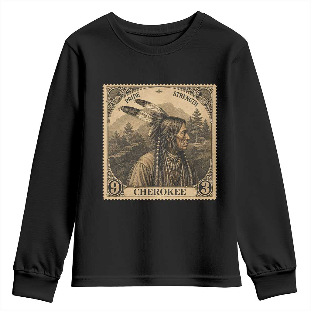 Cherokee Pride Strength Youth Sweatshirt Native American Vintage Postage Stamp Graphic TS12 Black Print Your Wear