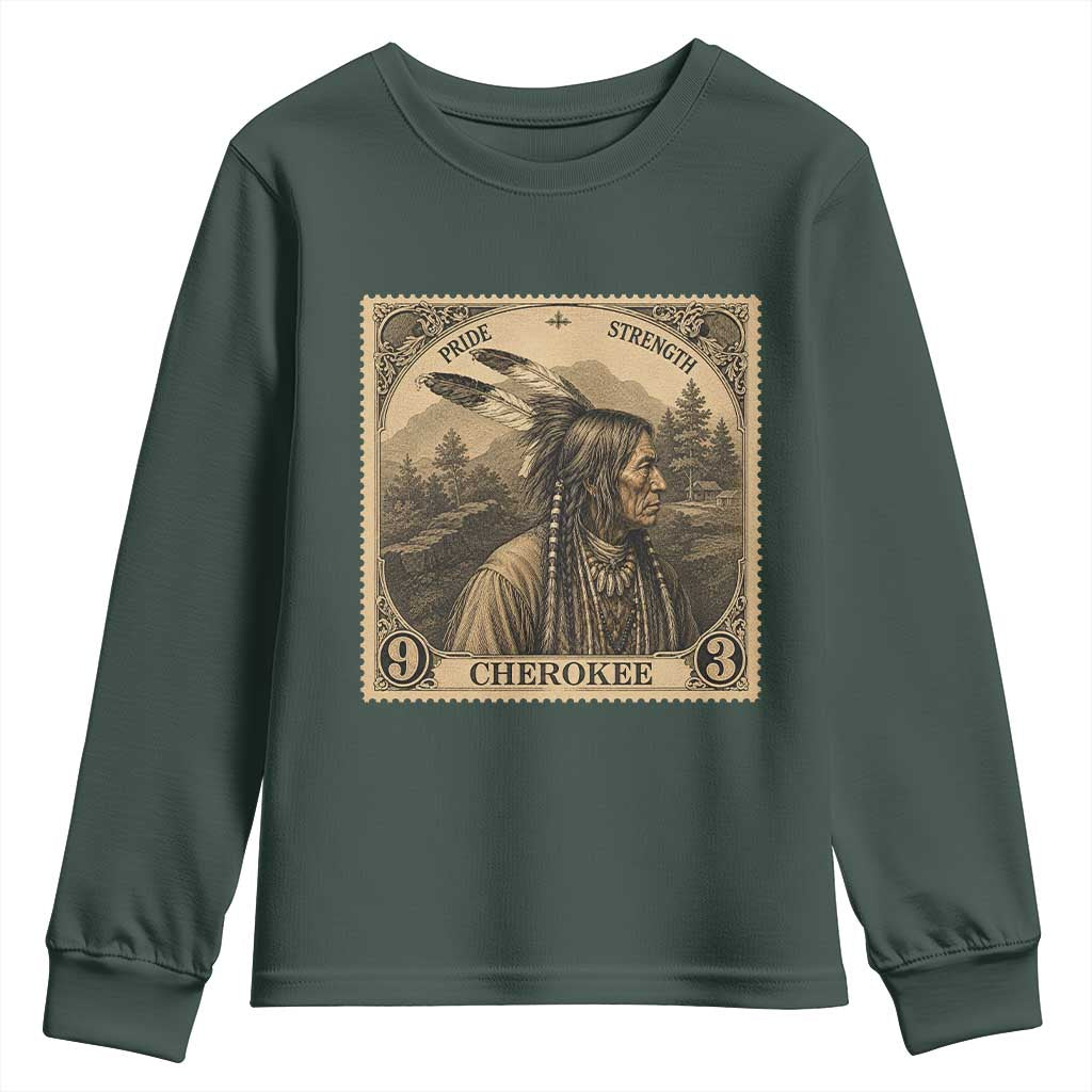 Cherokee Pride Strength Youth Sweatshirt Native American Vintage Postage Stamp Graphic