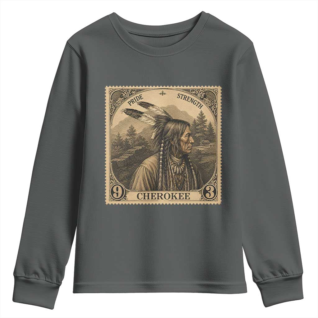 Cherokee Pride Strength Youth Sweatshirt Native American Vintage Postage Stamp Graphic