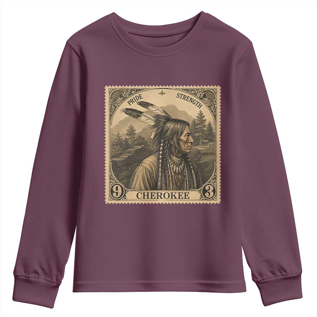 Cherokee Pride Strength Youth Sweatshirt Native American Vintage Postage Stamp Graphic
