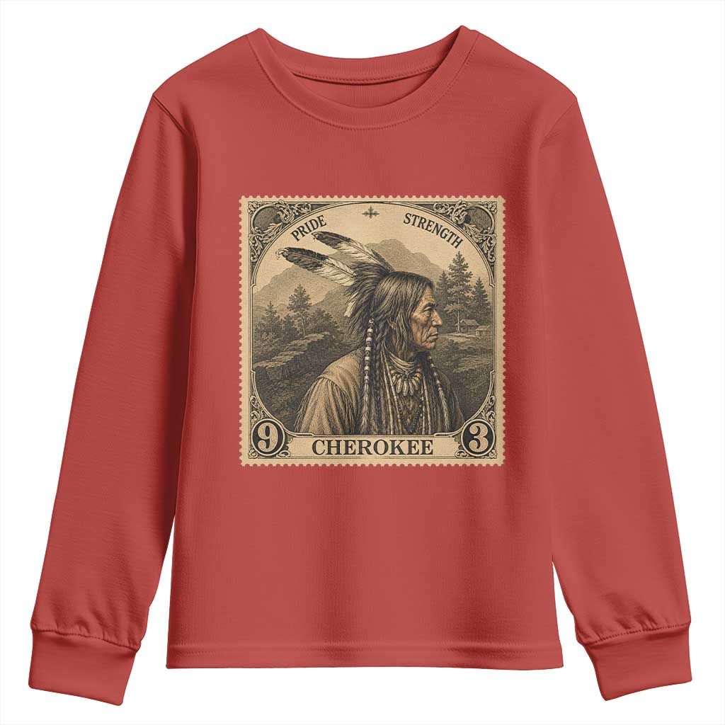 Cherokee Pride Strength Youth Sweatshirt Native American Vintage Postage Stamp Graphic